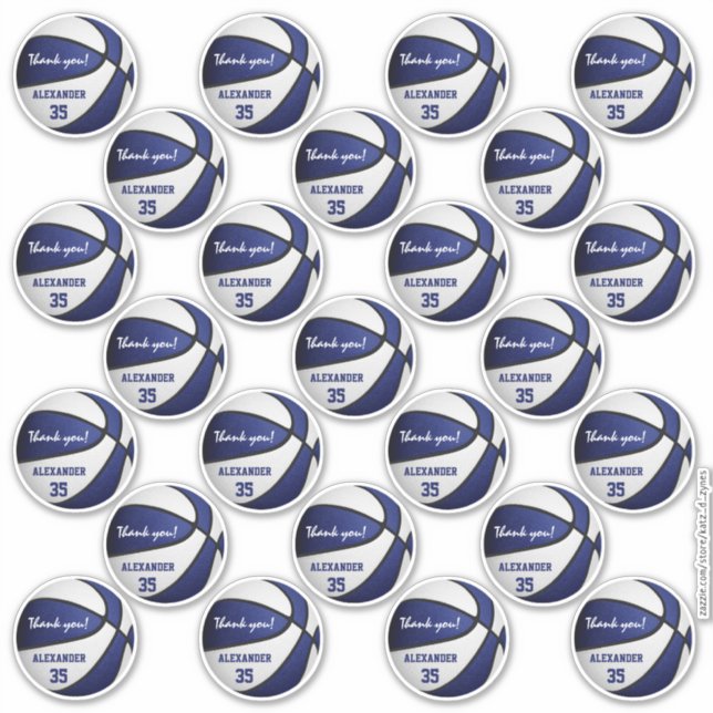blue white basketball party thank you set of 25 (Front)