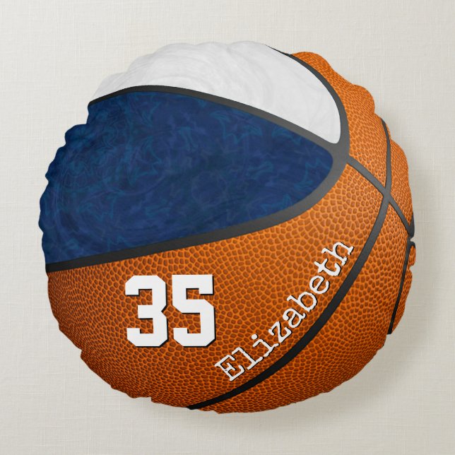 blue white basketball team colours girls' custom round pillow (Front)