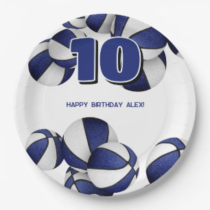 blue white basketballs kids sports party paper plate