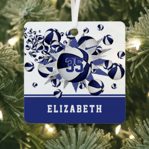 Blue white basketballs stars personalized  metal ornament