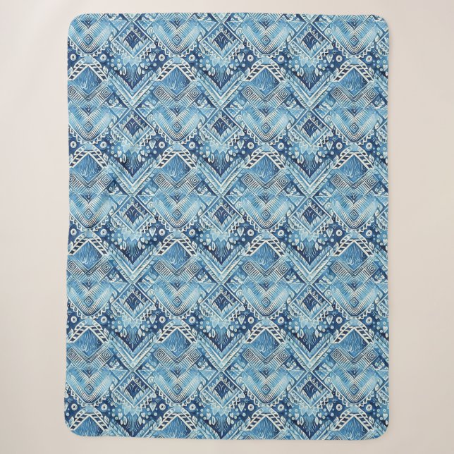 Blue White Batik Sherpa Blanket (Front)