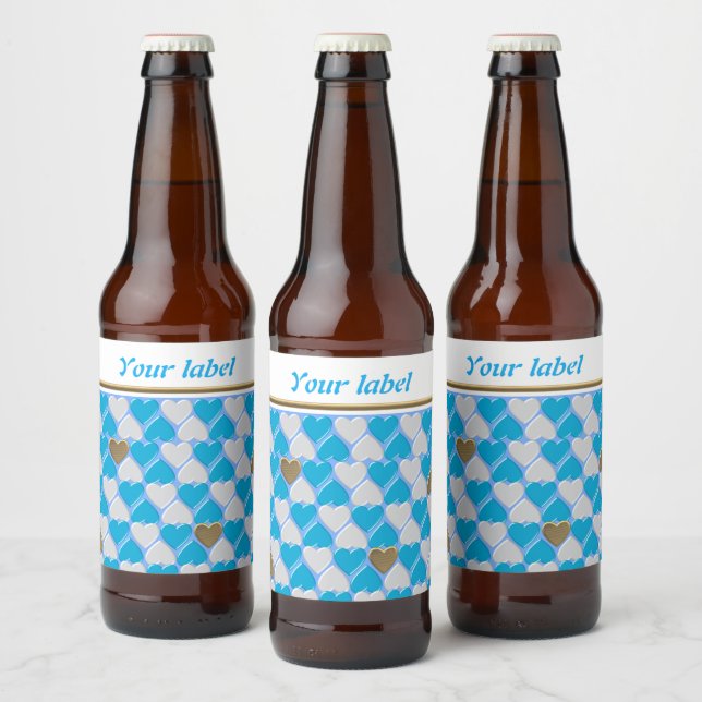 Blue, white Bavarian pattern ,personalized Beer Bottle Label (Bottles)