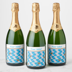 Blue, white Bavarian pattern ,personalized Sparkling Wine Label
