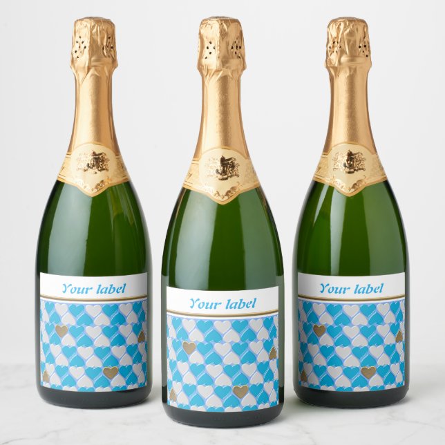 Blue, white Bavarian pattern ,personalized Sparkling Wine Label (Bottles)