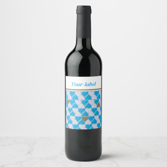 Blue, white Bavarian pattern ,personalized Wine Label (Front)