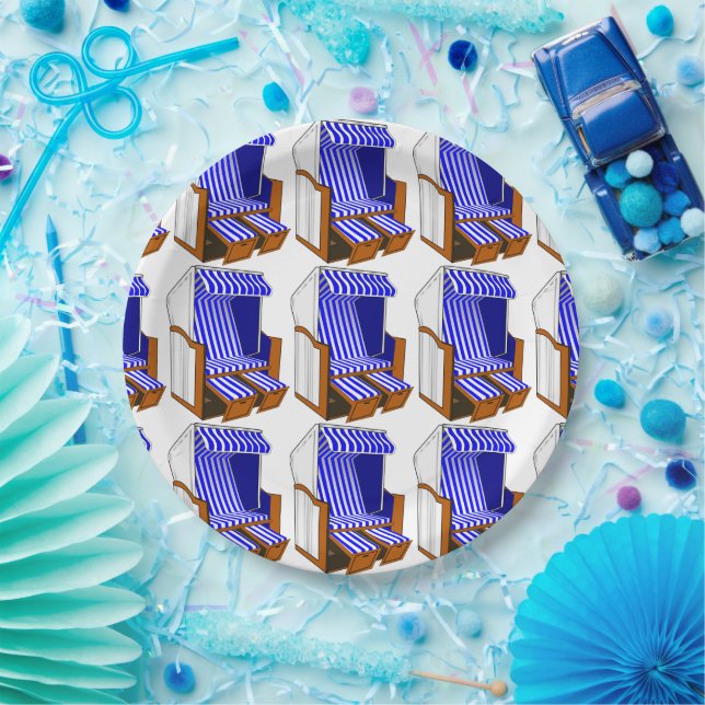 Blue & White Beach Chairs Theme Party Paper Plates (Party)