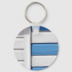 Blue & White Beach Huts Pattern Keychain