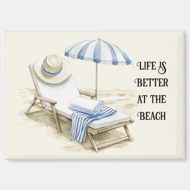 Blue White Beach Umbrella Magnet (Front)