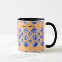 Blue White Beige Chequered Diamond