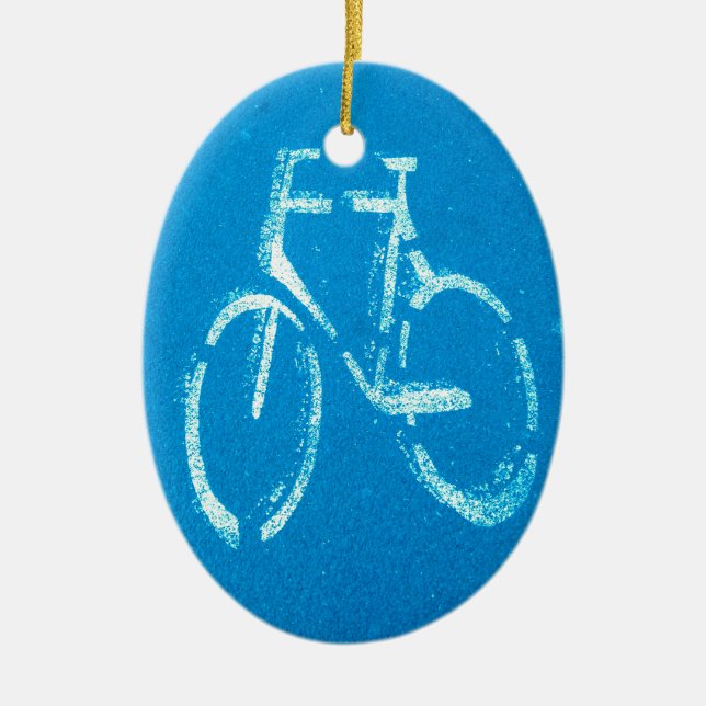 Blue White Bicycle, Cycling Bicycles Sign Ceramic Ornament (Front)