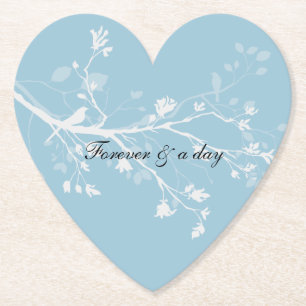 Blue White Bird Branches Paper Coaster