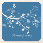 Blue White Bird Branches Wedding Square Paper Coaster<br><div class="desc">Blue White Bird Branches Romantic Wedding</div>