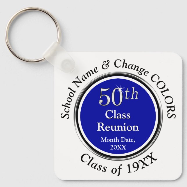 Blue, White, Black 50 Year Class Reunion Souvenirs Keychain (Front)