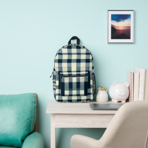 Blue White Black Buffalo Plaid Classic Checkered Printed Backpack