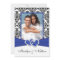 Blue, White, Black Damask Photo Wedding Invitation