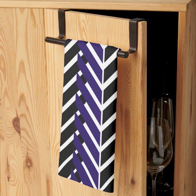 Blue White Black Geometric Chevron Pattern Kitchen Towel (Thirds Fold)