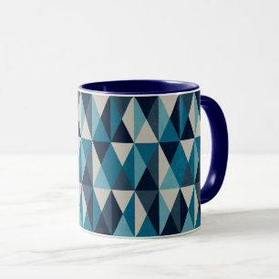 Blue White Black Geometric Rhombic Pattern Mug