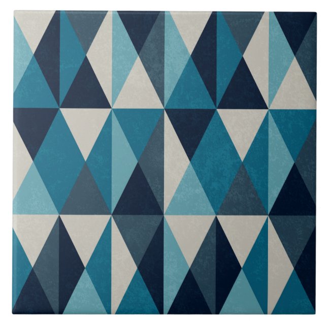 Blue White Black Geometric Rhombic Pattern Tile (Front)