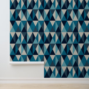 Blue White Black Geometric Rhombic Pattern Wallpaper
