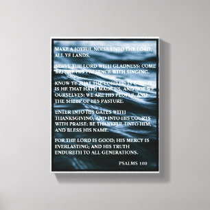BLUE WHITE BLACK HAPPY THANKSGIVING PSALMS 100  CANVAS PRINT