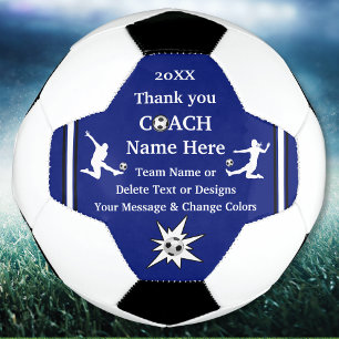 Blue, White, Black Personalized Soccer Coach Gifts Ball