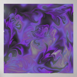 Blue, White, Black, Purple Liquid Art Poster