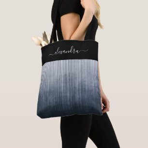 Blue White Black rustic ombre personalized striped Tote Bag