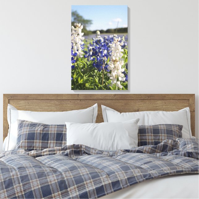 Blue & White Bluebonnets Stretched Canvas Wall Art (Insitu(Bedroom))