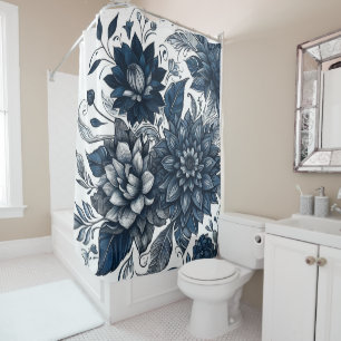 Blue & White Bohemian Floral Print