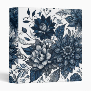 Blue & White Bohemian Floral Print Binder