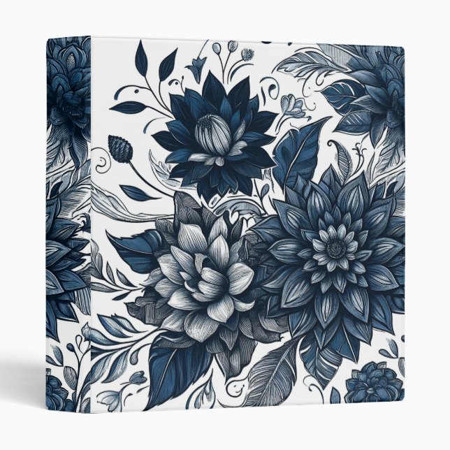 Blue & White Bohemian Floral Print Binder (Front/Spine)