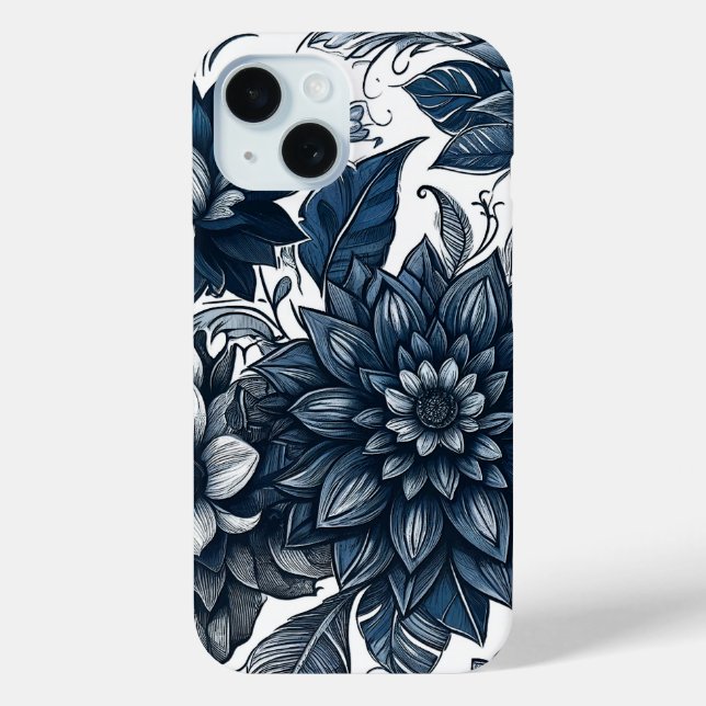 Blue & White Bohemian Floral Print Case-Mate iPhone Case (Back)