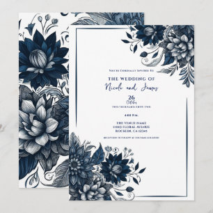 Blue & White Bohemian Glam Floral Wedding Invitation