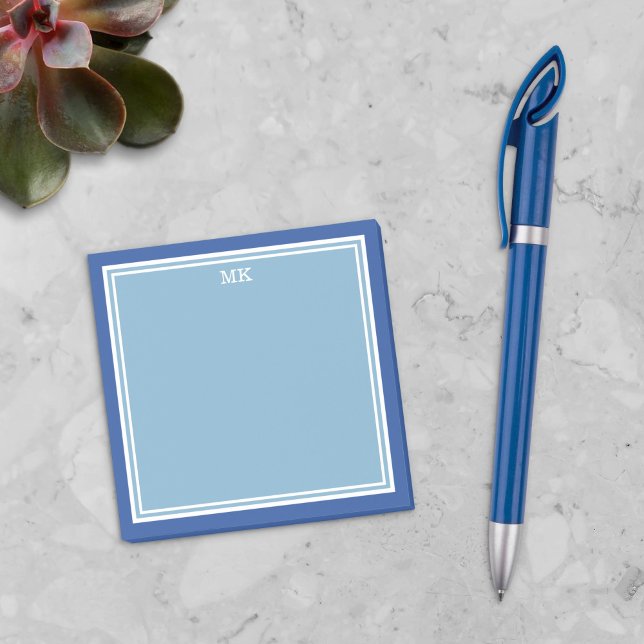 Blue White Borders Monogrammed Post-it Notes (Creator Uploaded)