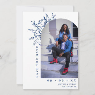 Blue & White Botanical Floral Arch Photo Wedding Save The Date