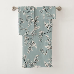 Blue White Botanical Leaves Floral Flowers Gift Bath Towel Set