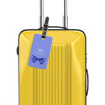 Blue white bow monogram initials elegant luggage tag<br><div class="desc">A blue background. Decorated with a blue bow. Personalize and add your monogram letters and full name on the front. Your contact information on the back.</div>