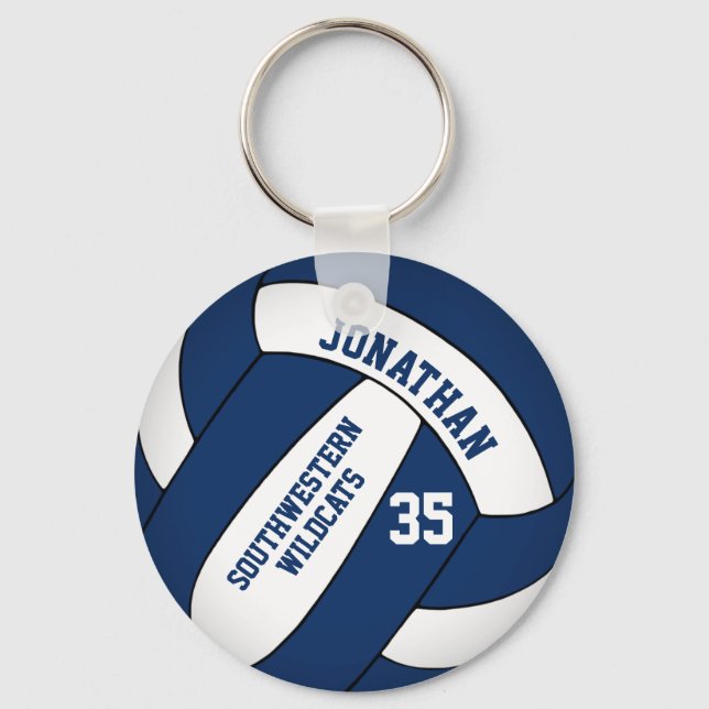 blue white boys' team name volleyball keychain (Front)