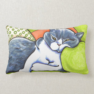 Blue White British Shorthair Cozy Off-Leash Art™ Lumbar Pillow
