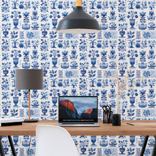Blue White Bromyardale Delft Tile Wallpaper