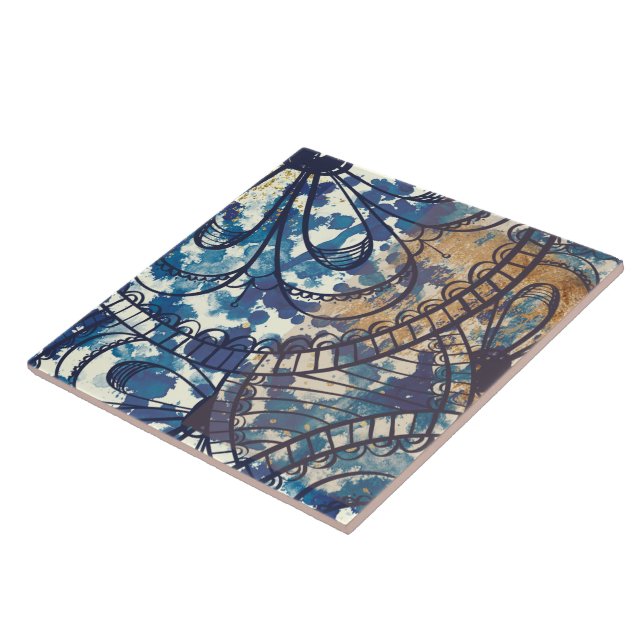 Blue white brown patterned loft style tile (Side)