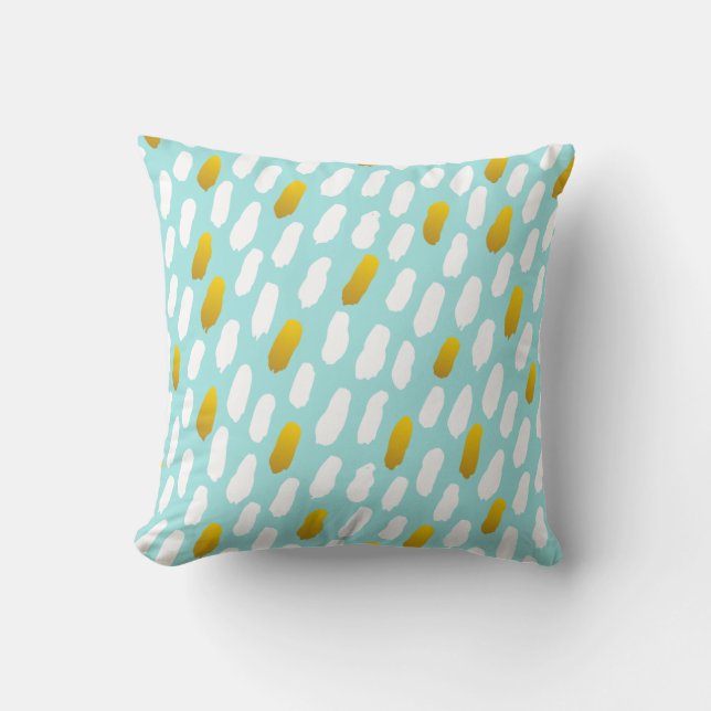 Blue & White Brushstroke Throw Pillow Cover (Front)