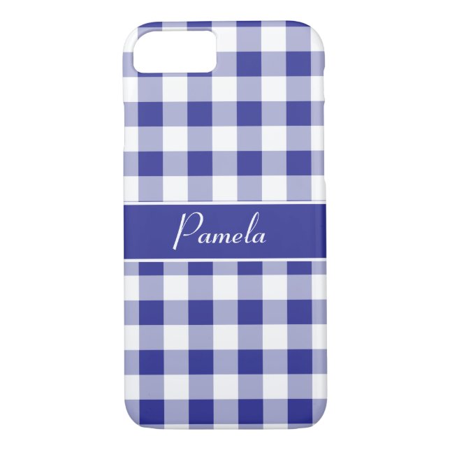 Blue White Buffalo Plaid Pattern Personalize Case-Mate iPhone Case (Back)