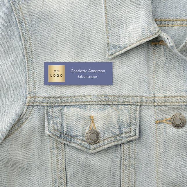 Blue white business logo employee elegant name tag (In Situ)