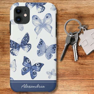 Blue & White Butterfly Monogram iPhone 11 Case
