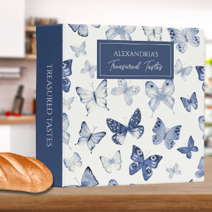 Blue & White Butterfly Monogram Recipe  Binder