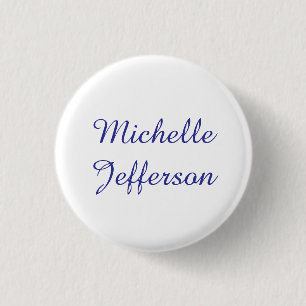 Blue & White Calligraphy Elegant Chic Modern 1 Inch Round Button