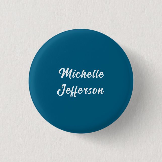 Blue & White Calligraphy Elegant Chic Modern 1 Inch Round Button (Front)