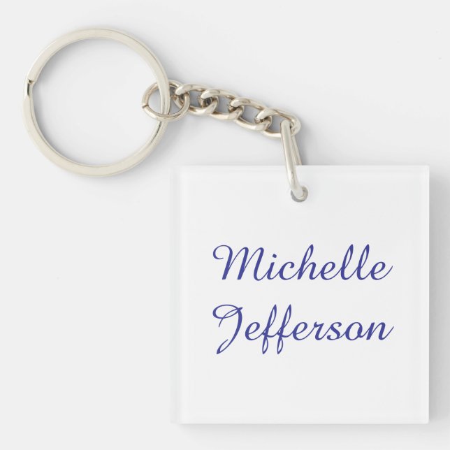 Blue & White Calligraphy Elegant Chic Modern Keychain (Front)
