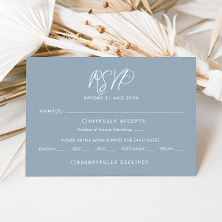 Blue & White Calligraphy RSVP Wedding Reply Card